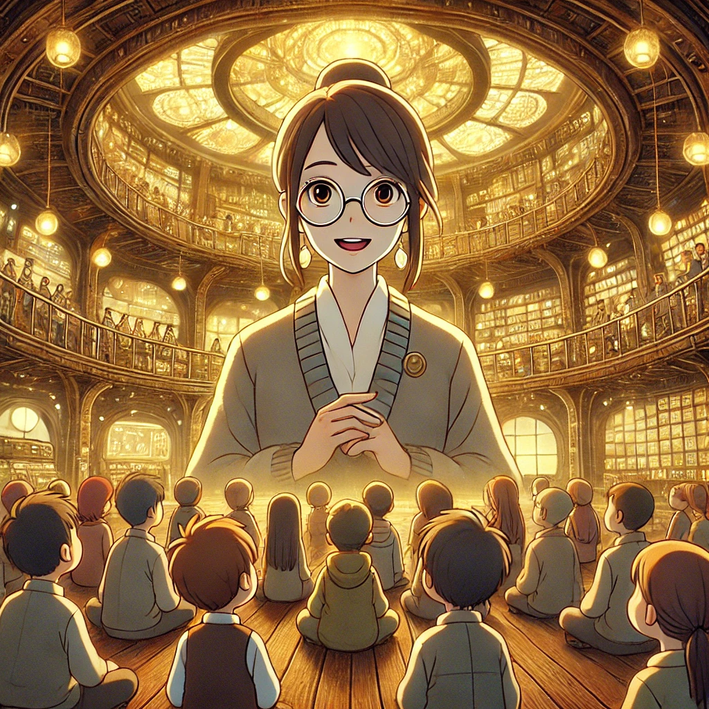 Ilustración estilo Ghibli de una maestra